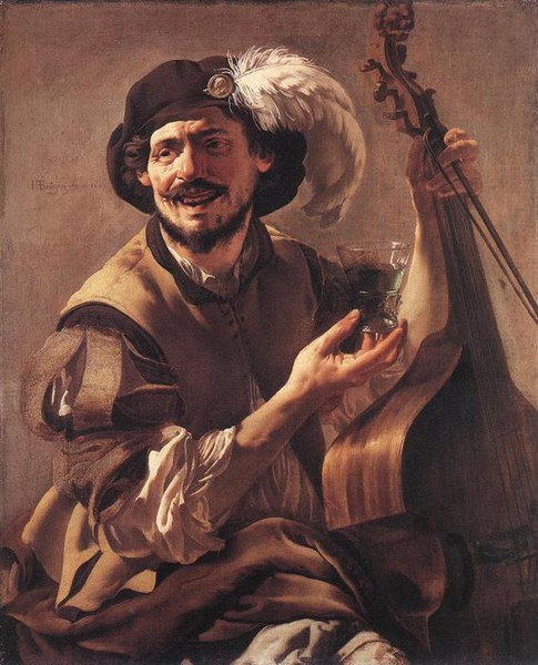 Hendrick Jansz Terbrugghen. A Laughing Bravo with a Bass Viol and a Glass (1625)