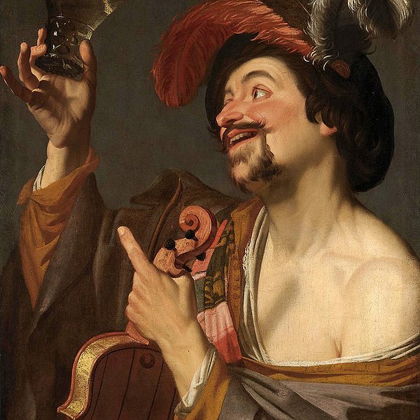Gerrit van Honthorst. A merry violinist holding a roemer