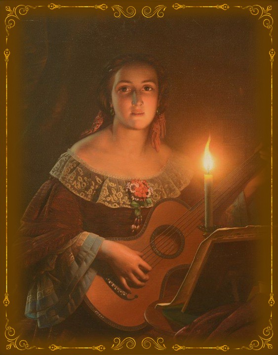Petrus van Schendel (1806-1870). A guitar playing girl Petrus van Schendel (1806-1870). A guitar playing girl
