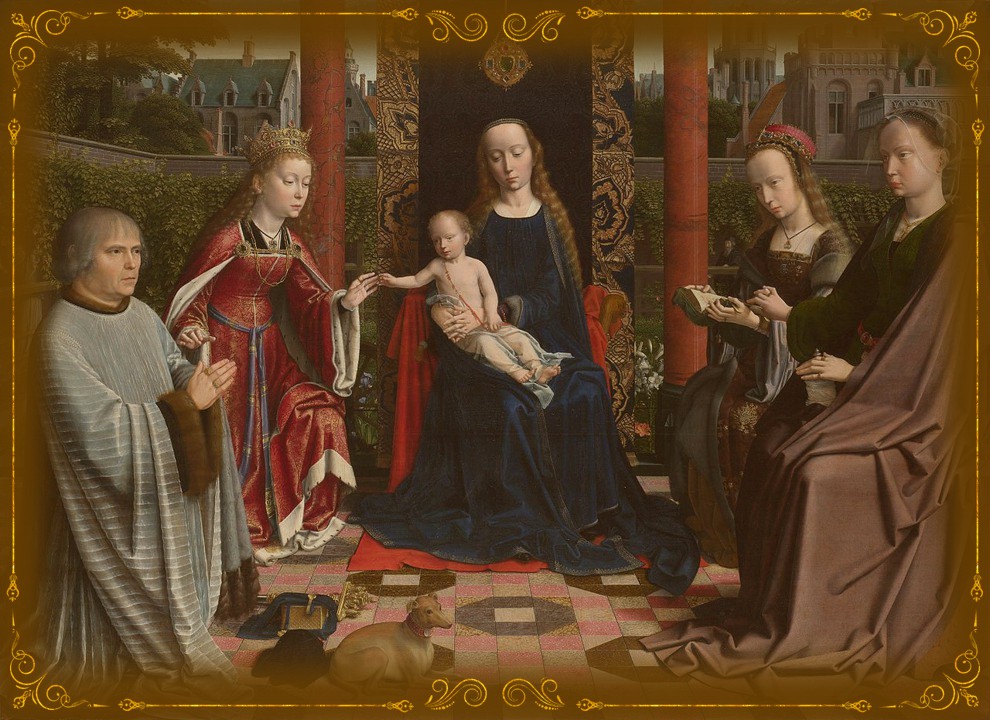 Gerard David (1460-1523). Дева с младенцем и святыми, 1510
