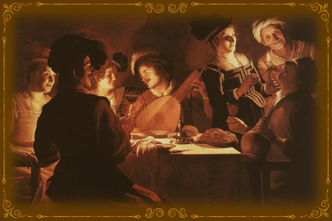 Gerrit van Honthorst (1592-1656). Ужин с менестрелем и его лютней